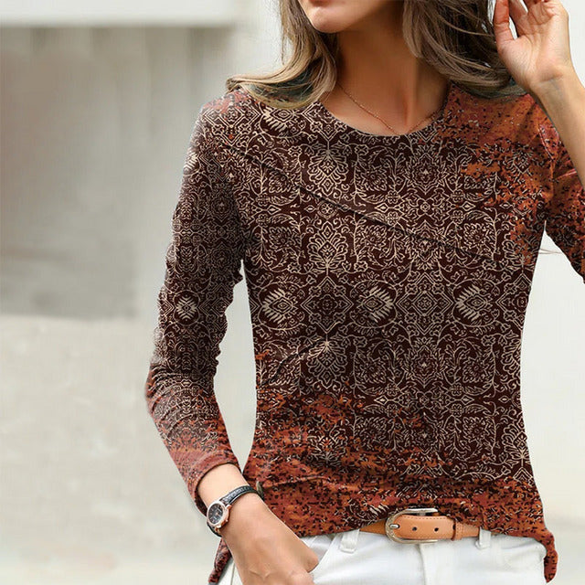 Broder® | Casual Vintage Printed Long Sleeve Blouse