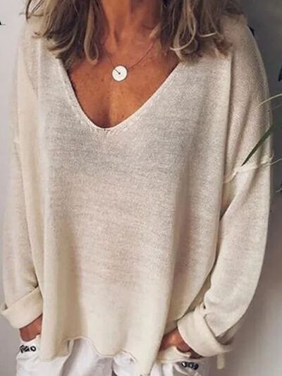 Blossom® | Full size long sleeve t-shirt with oversized V-neck and dropped shoulders