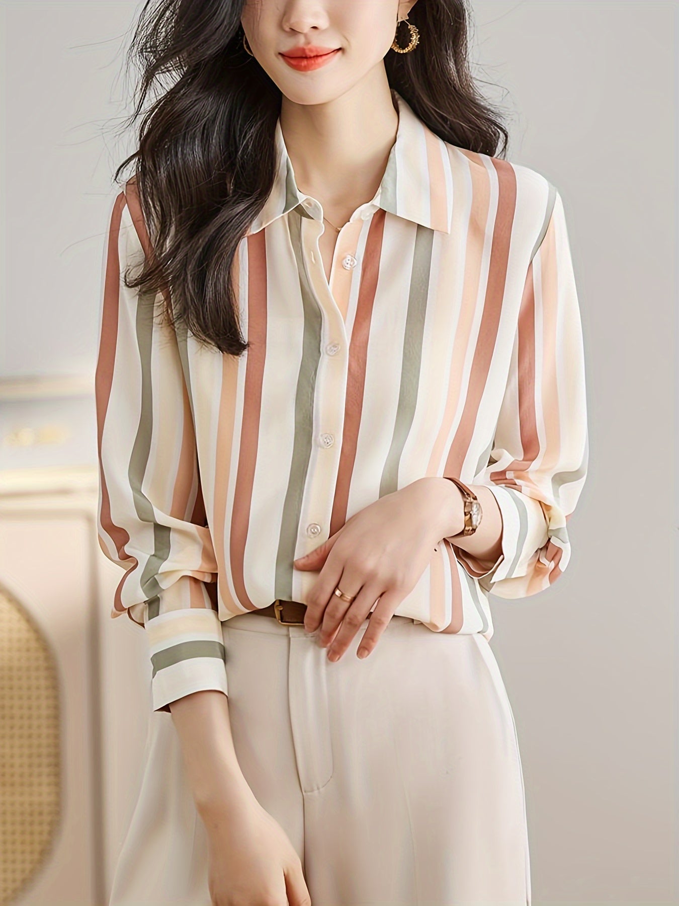 Brelah® | Striped Long Sleeve Blouse For Women
