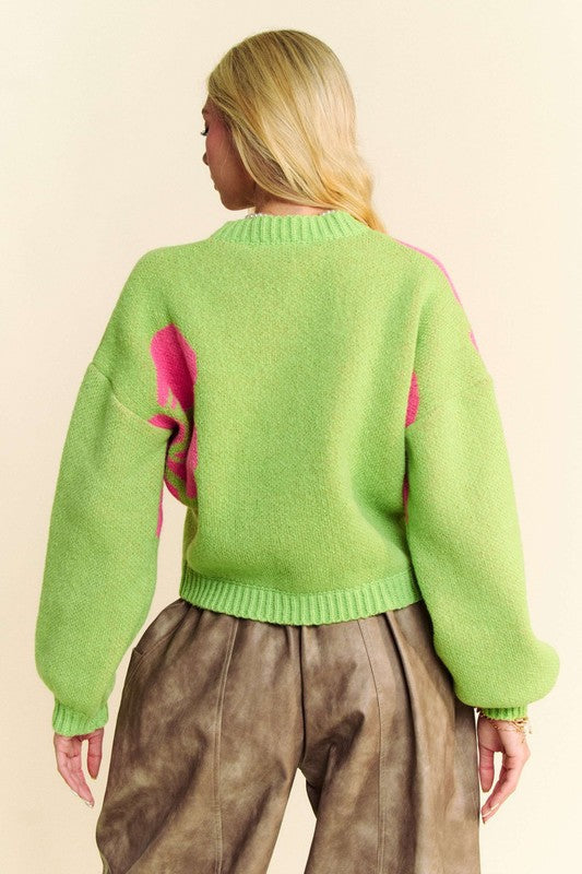 Alejandra® | Long-sleeved cardigan with a crew neck and floral contrast