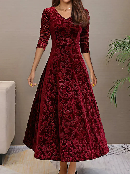 Aranza® | Women's V-neck velvet dress