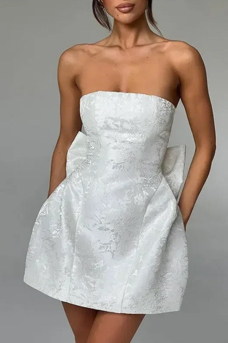 Elena® | Sexy fashion short jacquard dress with tube top and bow