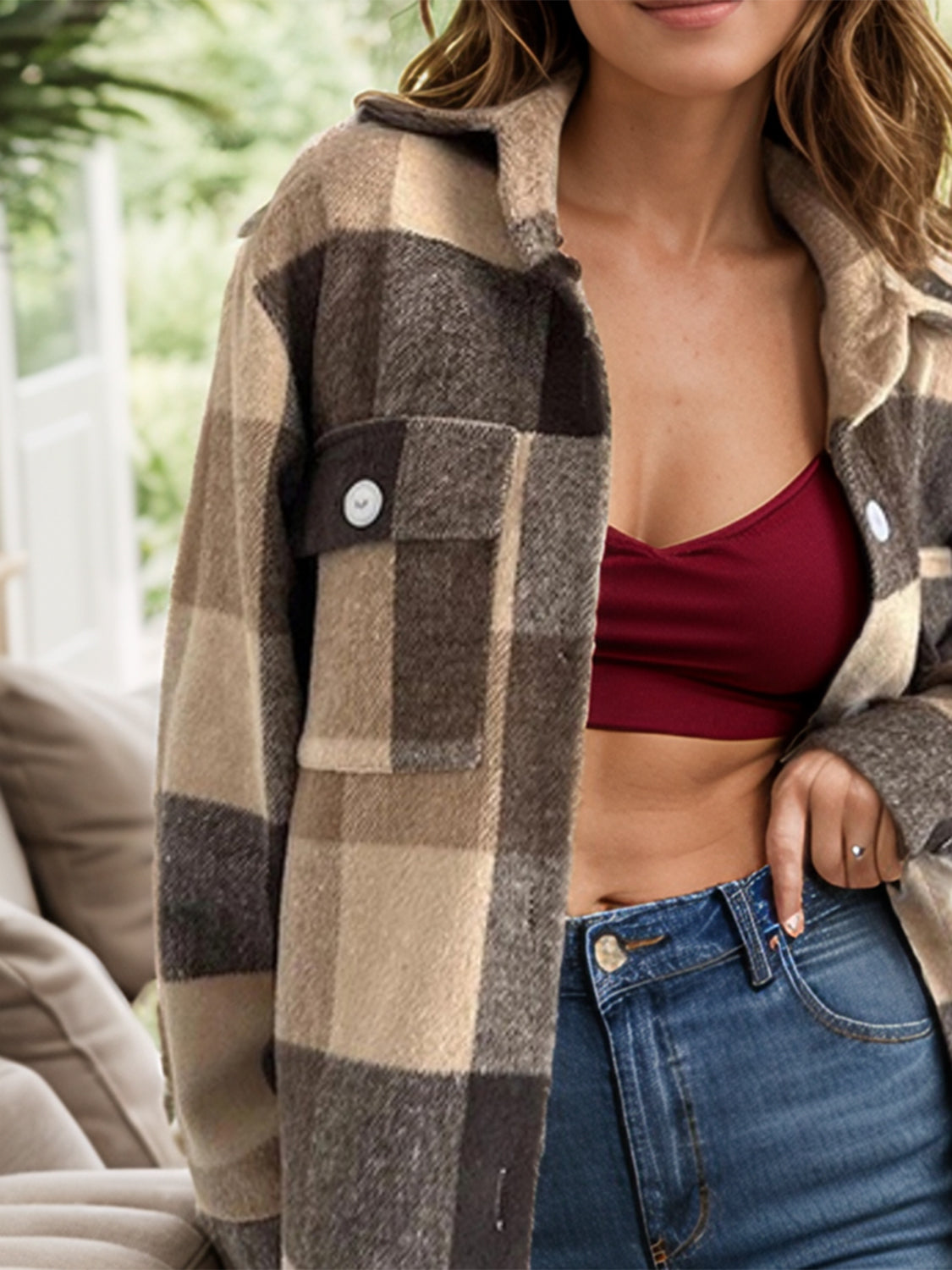 Camila® | Checked long sleeve jacket with buttons