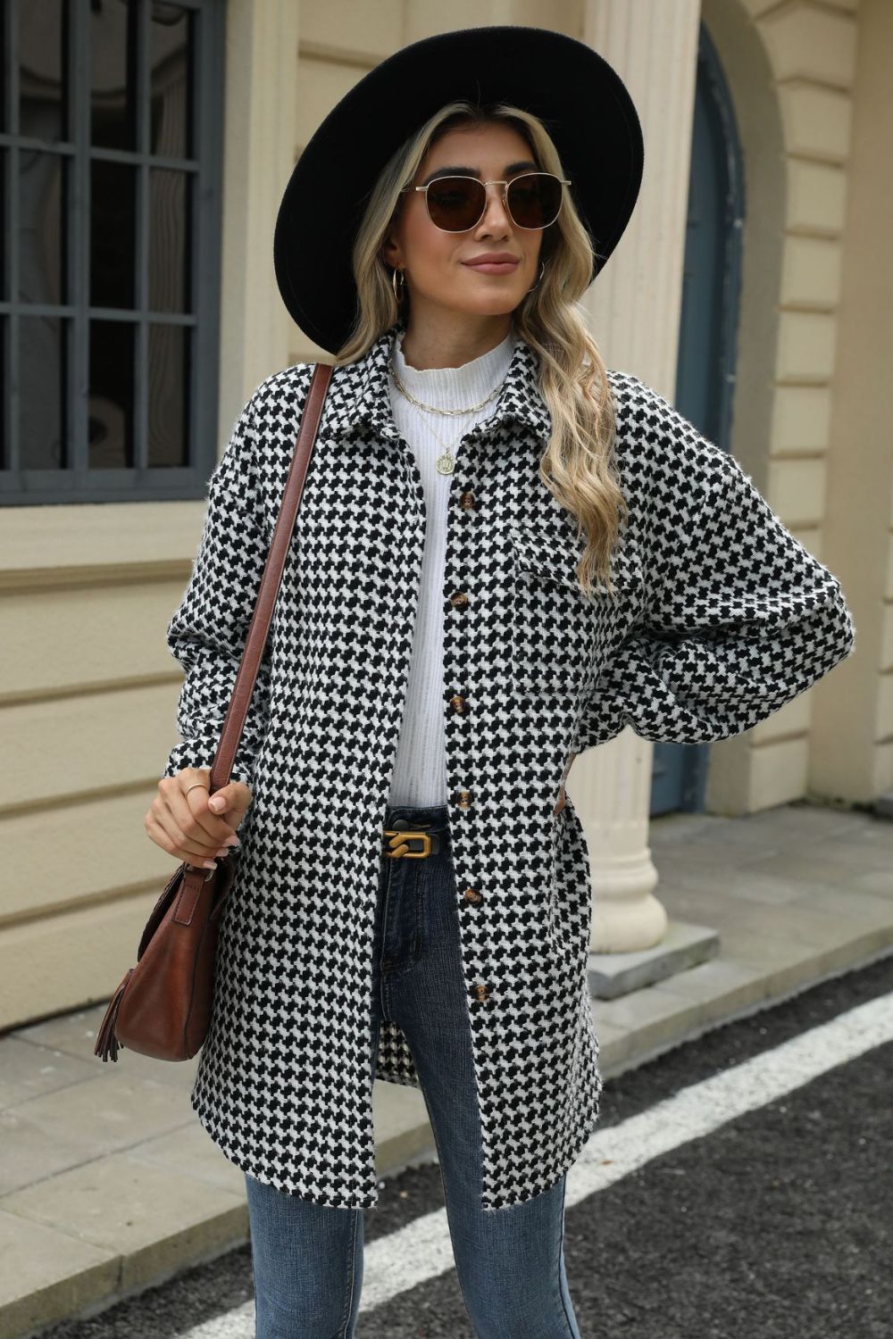 Anika® | Houndstooth coat with buttons and dropped shoulders