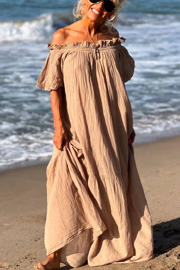 Dolores® | Off-the-shoulder A-line maxi dress with linen blend ruffles and puff sleeves