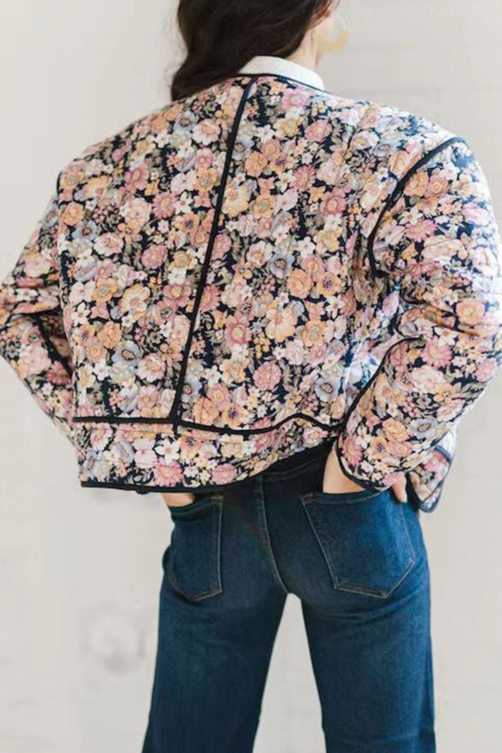 Demetria | Floral winter coat with buttons and long sleeves