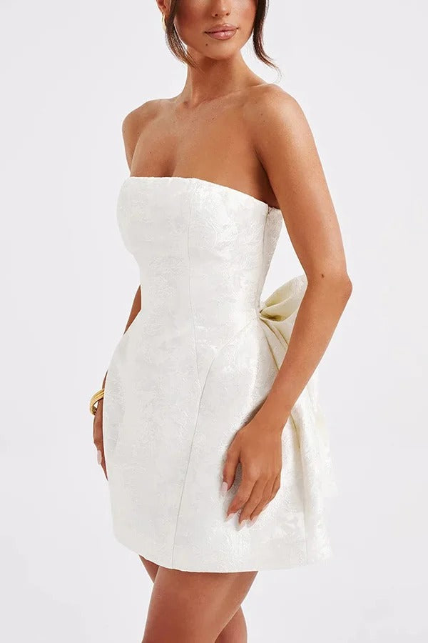 Elena® | Sexy fashion short jacquard dress with tube top and bow