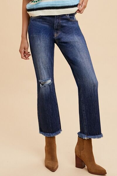 Daniela® | Cropped jeans with a straight leg and raw hem in a used look