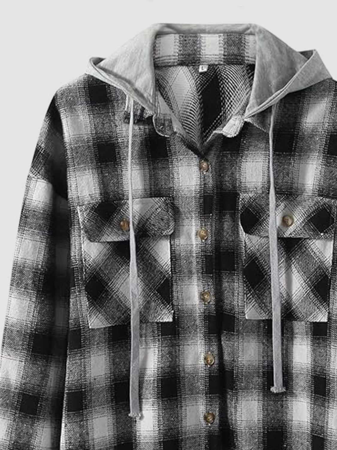 Carmen® | Checked long sleeve hooded jacket with raw hem