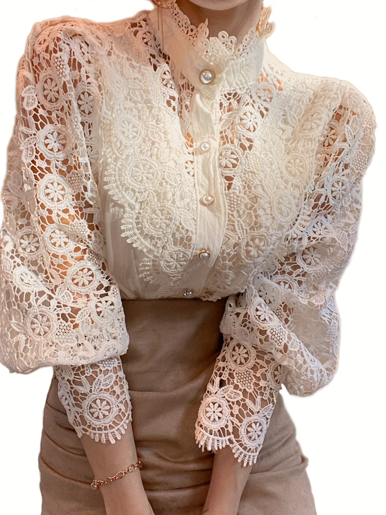 Brendi® | Women'S Blouse With Lace, Lantern Sleeves And Pleated Plain Cut