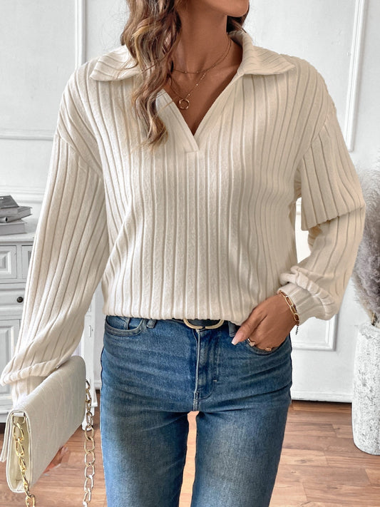 Charlotte® | Ribbed long sleeve t-shirt with Johnny collar