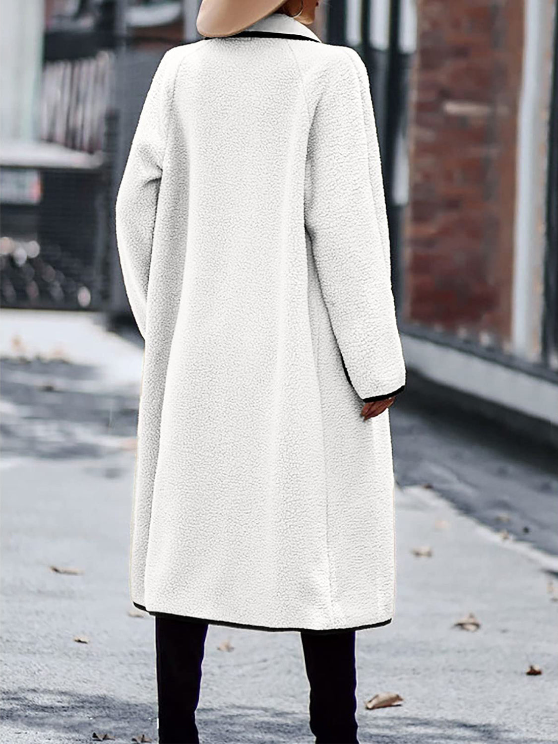 Claudia® | Full size long sleeve coat with contrast trim and pockets