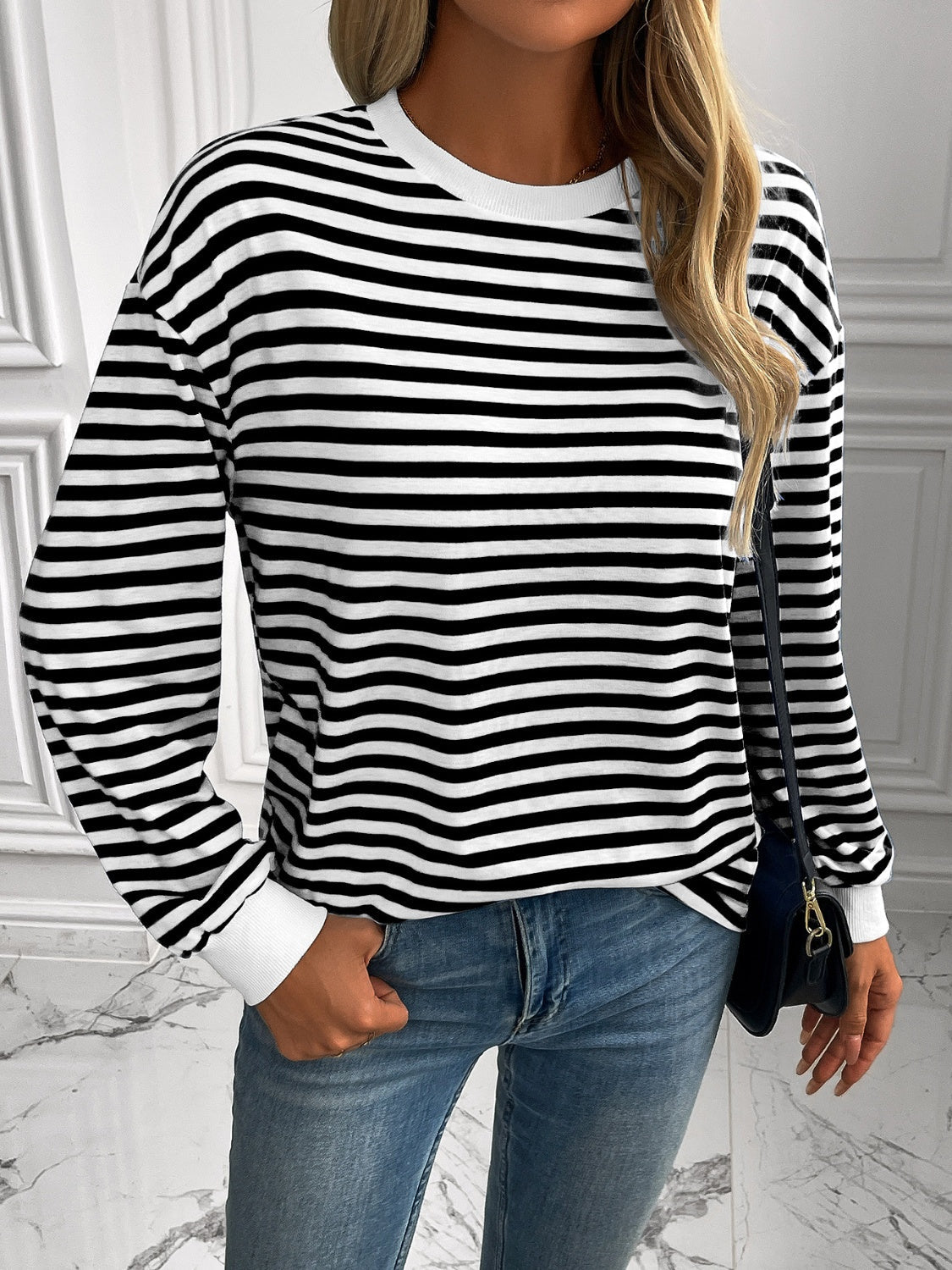 Constance® | Ivy Lane striped long sleeve crew neck sweatshirt