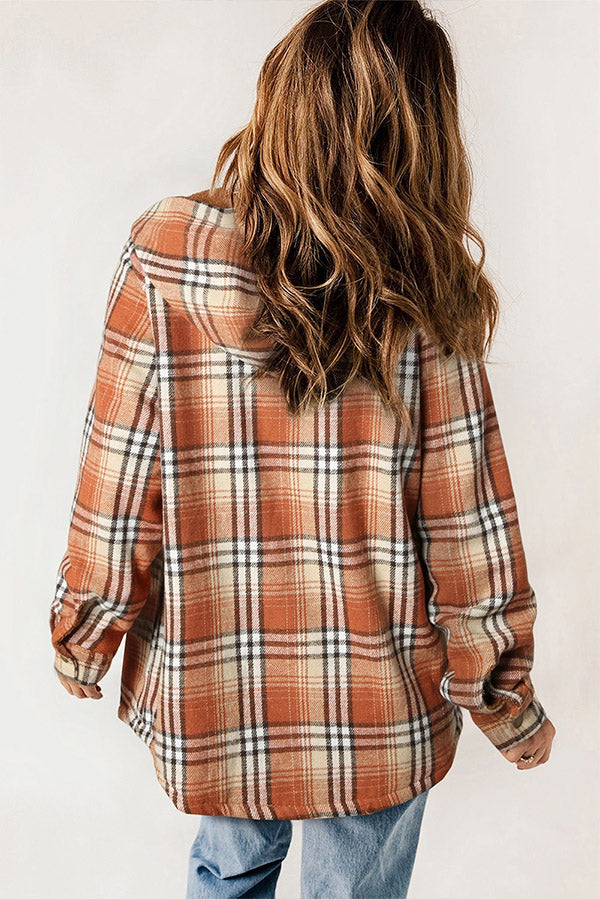 Agustina® | Snap Button Sherpa Lined Hooded Flannel Jacket