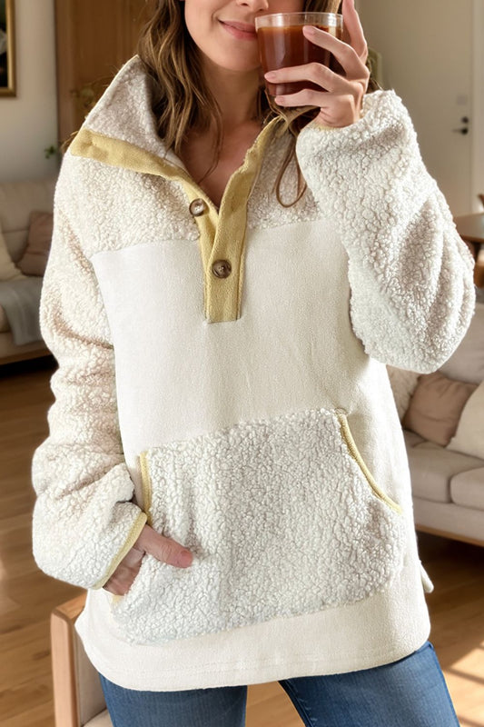 Cinthia® | Long sleeve sherpa sweatshirt with stand-up collar