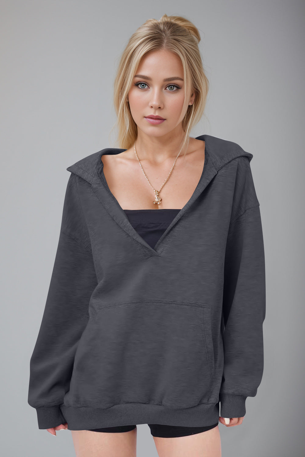 Bernadette® | Basic Bae Air Scuba long sleeve hoodie with kangaroo pocket