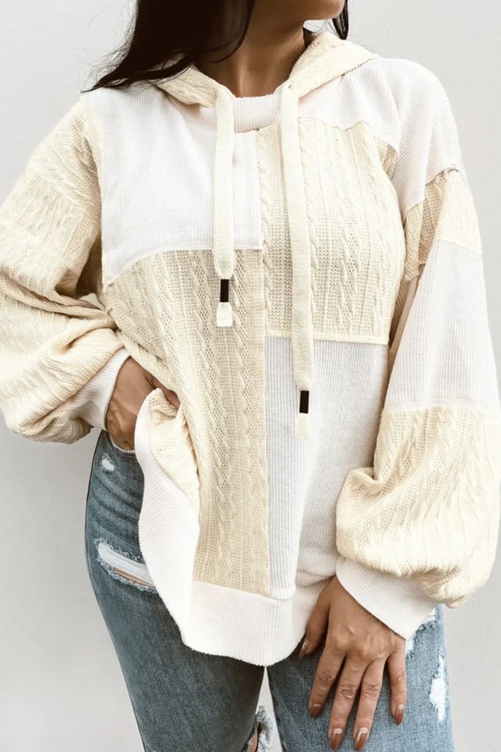 Beatriz® | Oversized long sleeve drawstring color block hoodie