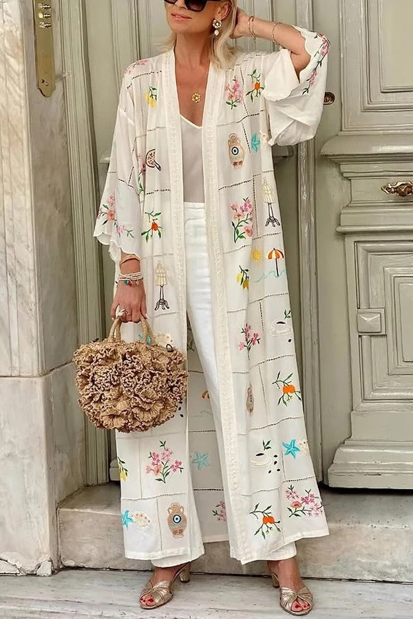 Bárbara® | Sunday Stroll Unique Plaid Print Long Sleeve Midi Cover Up