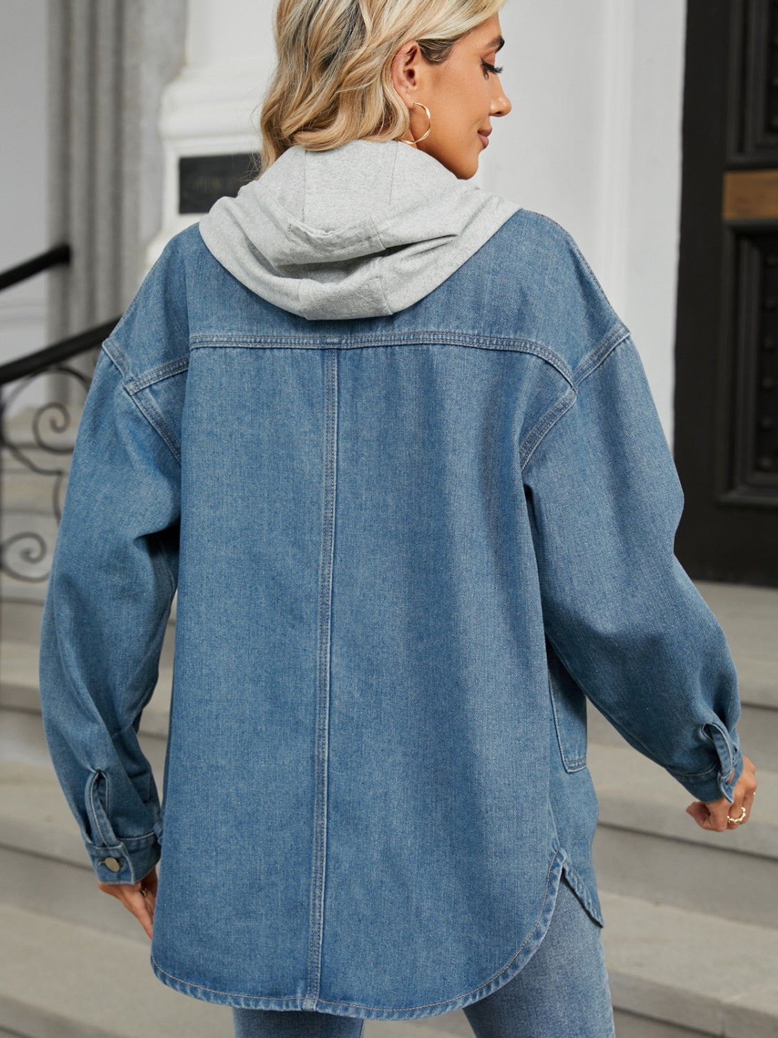 Claudine® | Long-sleeved denim jacket with detachable hood and button placket