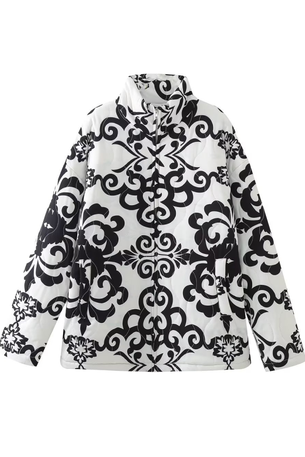 Elena® | Loose Stand Collar Printed Casual Cotton Jacket