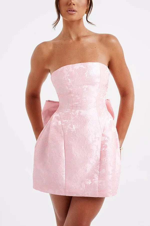 Elena® | Sexy fashion short jacquard dress with tube top and bow
