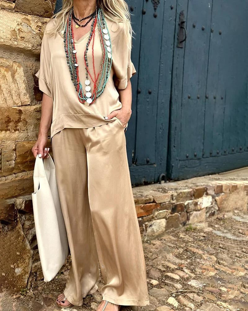 Brunella® | Heavenly White Blouse And Trousers Set With An Elegant Look