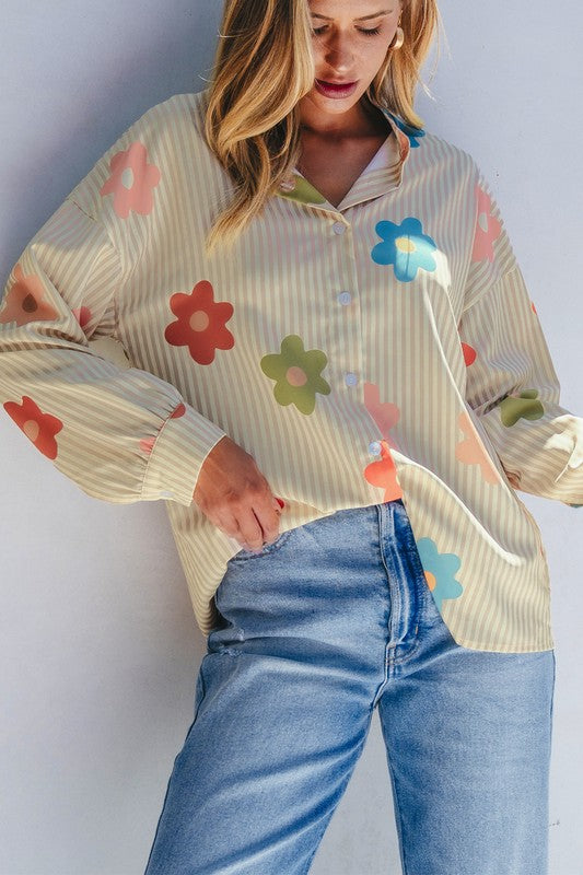 Eliana® | Loose-fitting, button-down blouse with floral pattern and collar