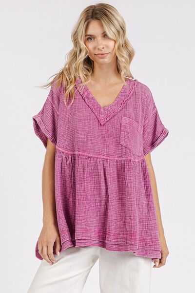 Cassia® | Oversized gauze babydoll blouse with V-neck