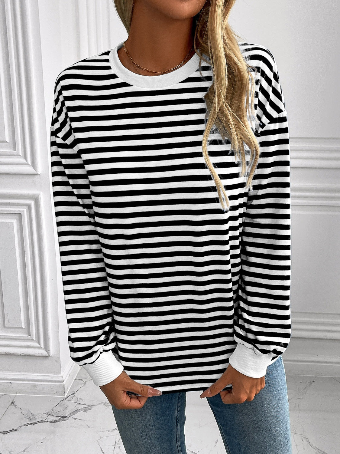 Constance® | Ivy Lane striped long sleeve crew neck sweatshirt