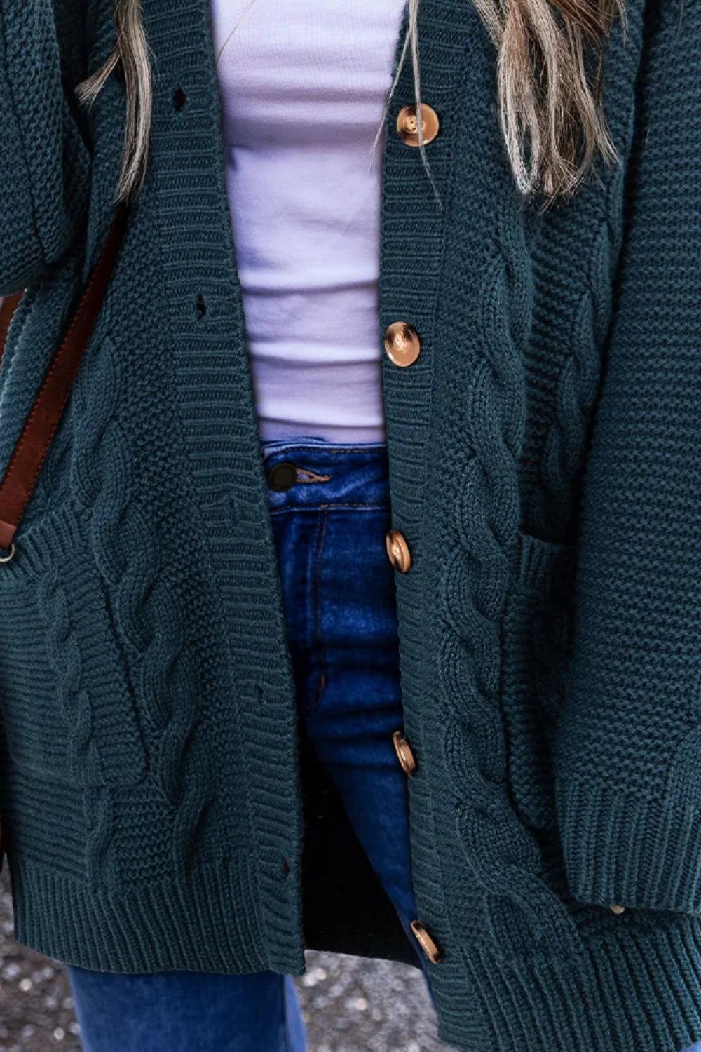 Brigitta® | Long sleeve cable knit cardigan with buttons