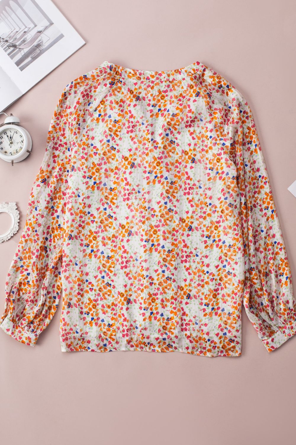 Delia® | Printed notched long sleeve shirt