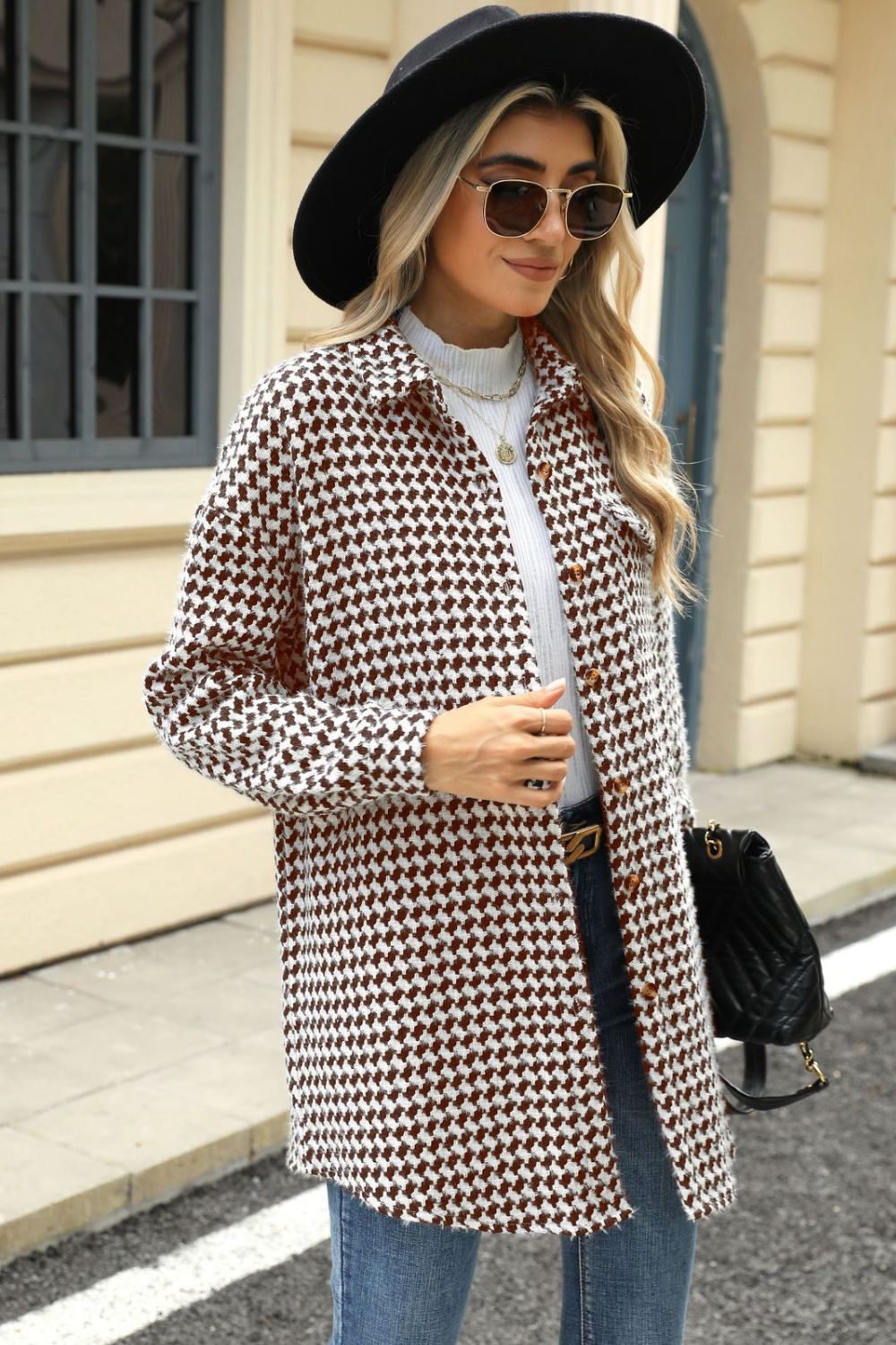 Anika® | Houndstooth coat with buttons and dropped shoulders