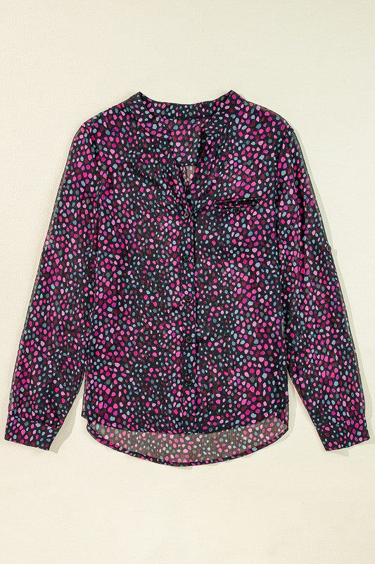 Celia® | Wine red buttoned casual shirt with polka dot print