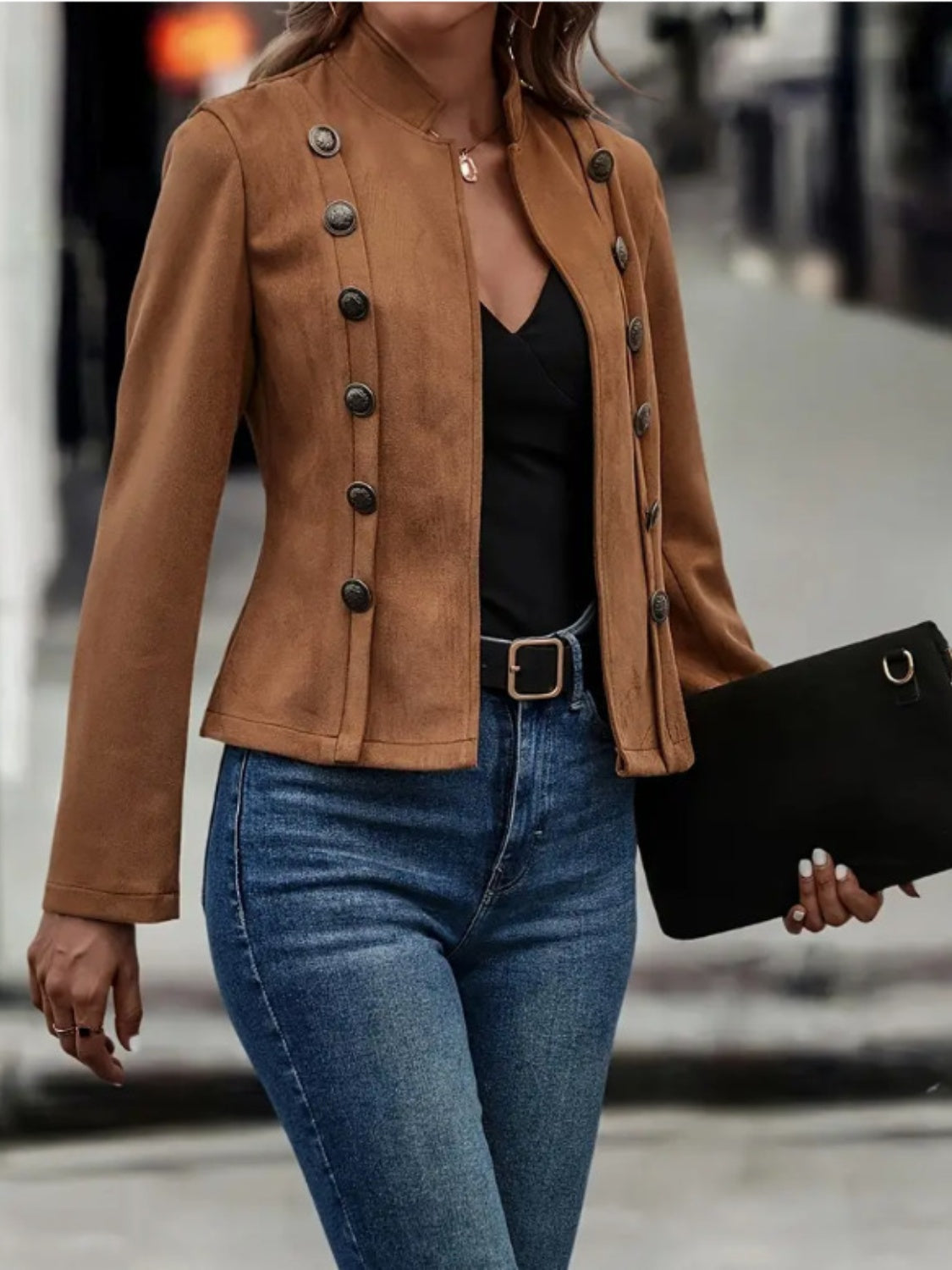 Delia® | Long-sleeved coat with decorative button placket and open front