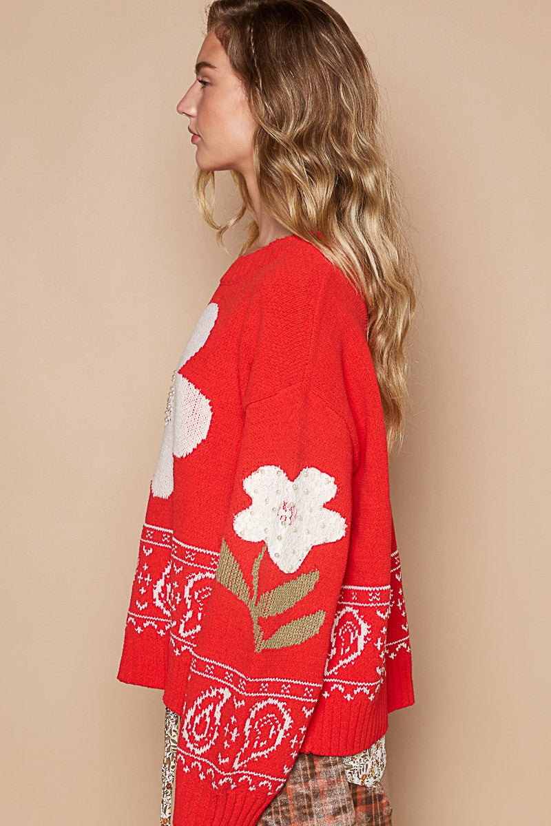 Daniela® | POL long-sleeved sweater with floral lace patch