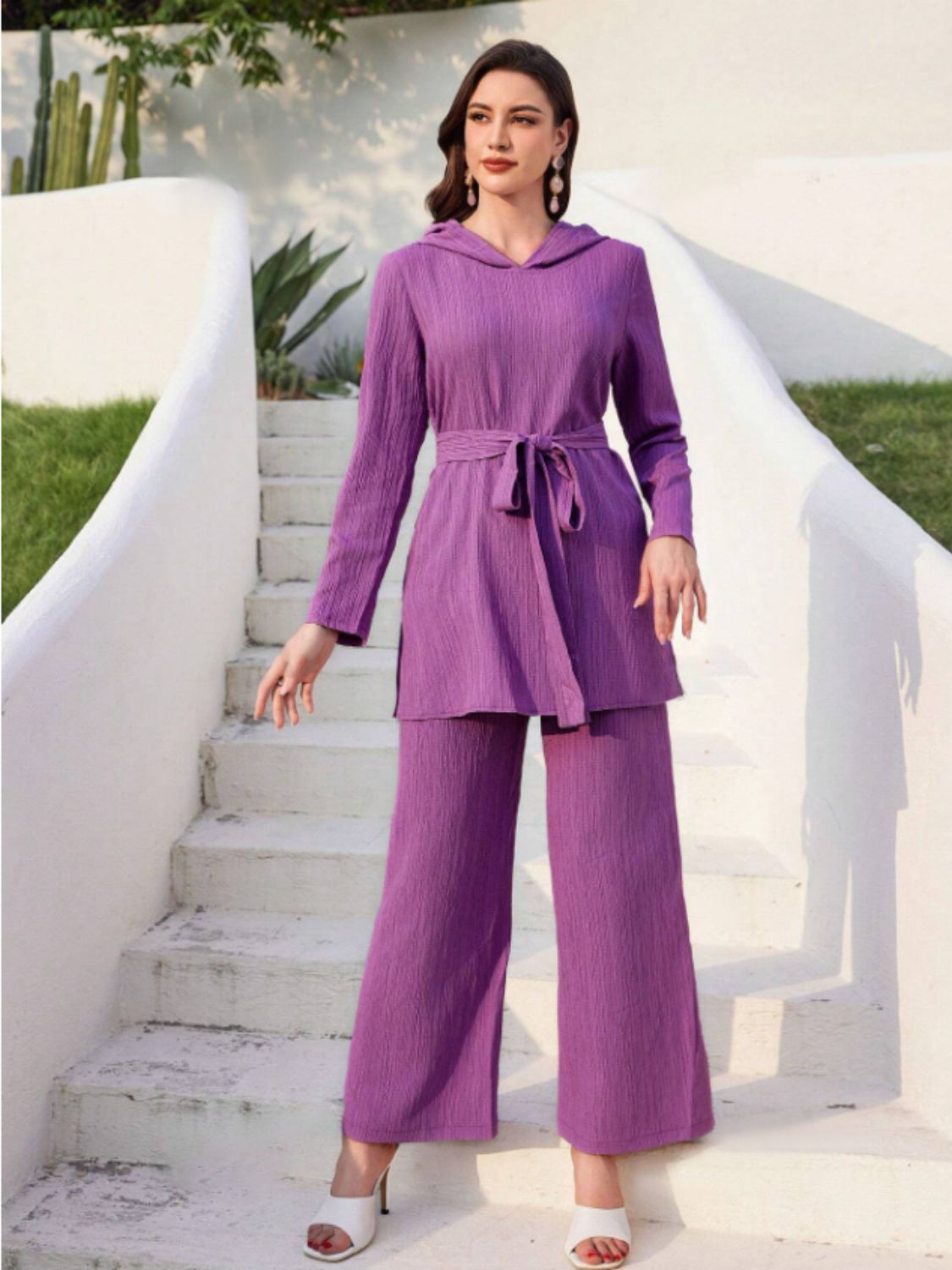Annelie® | Set consisting of a long-sleeved hooded top and tie-dye trousers