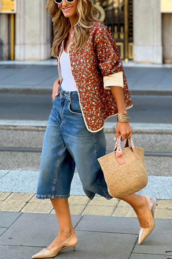 Delia® | Quilted cotton floral contrast cotton jacket
