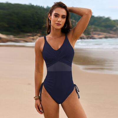 Anita® | One-piece swimsuit with ruffled drawstring and V-neck