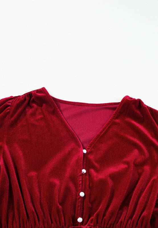 Amanda® | Long sleeve dress with ruffle hem and slit and V-neck