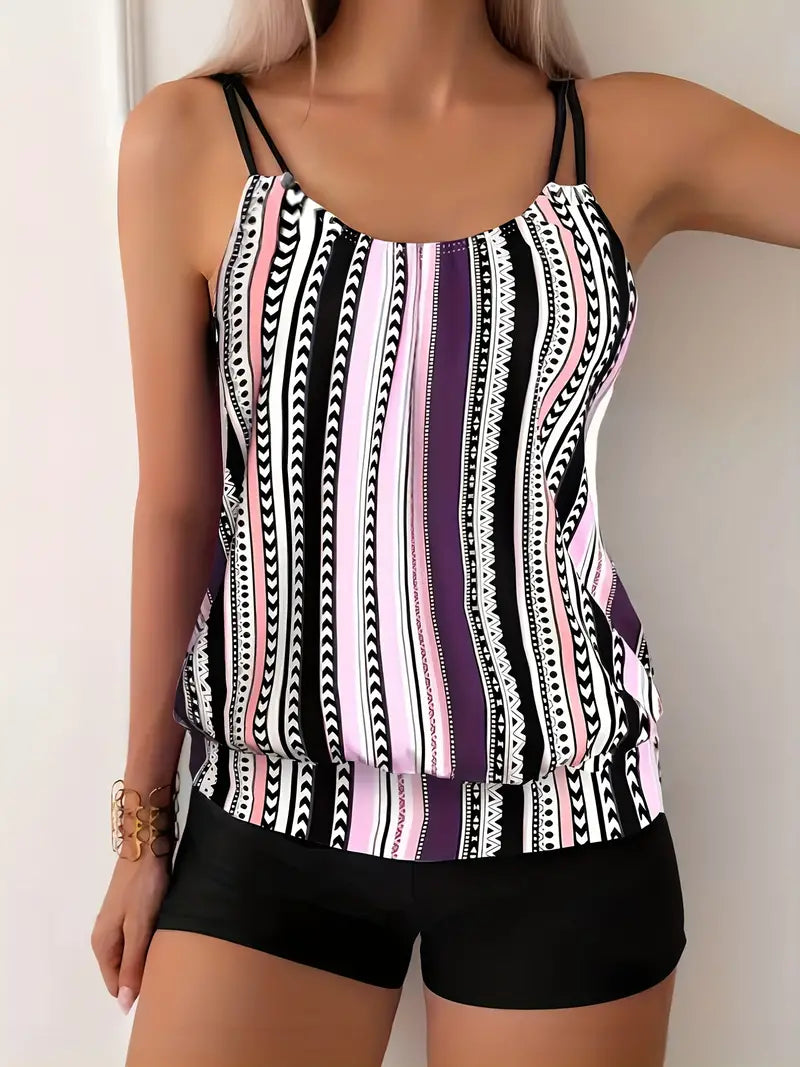Bacilia® | Striped Tankini With Print
