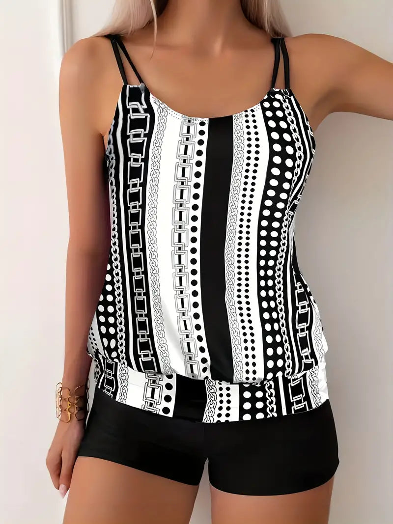 Bacilia® | Striped Tankini With Print