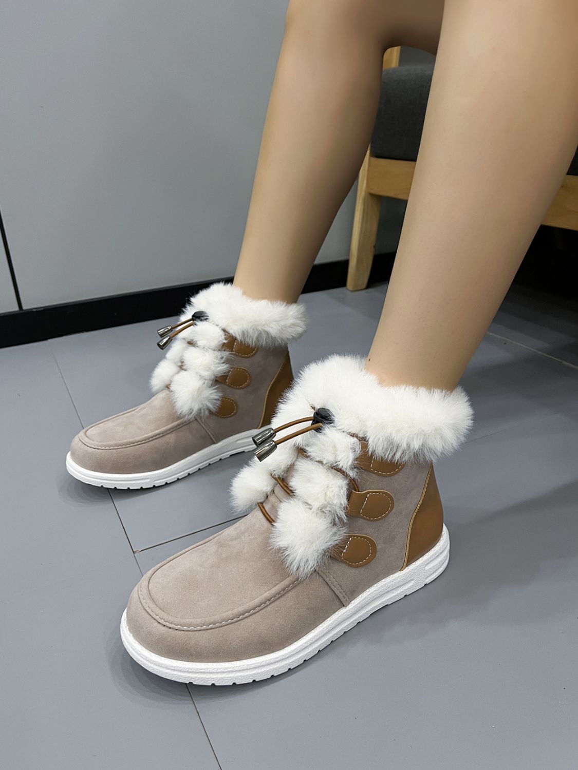 Dolores® | Suede round toe boots with plush detail