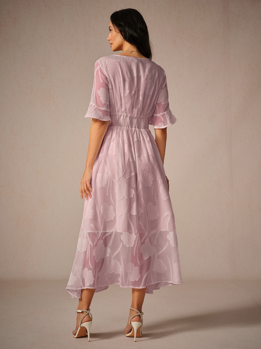 Kyla | Elegant Midi Dress with Flutter Sleeves and Lace Detailing
