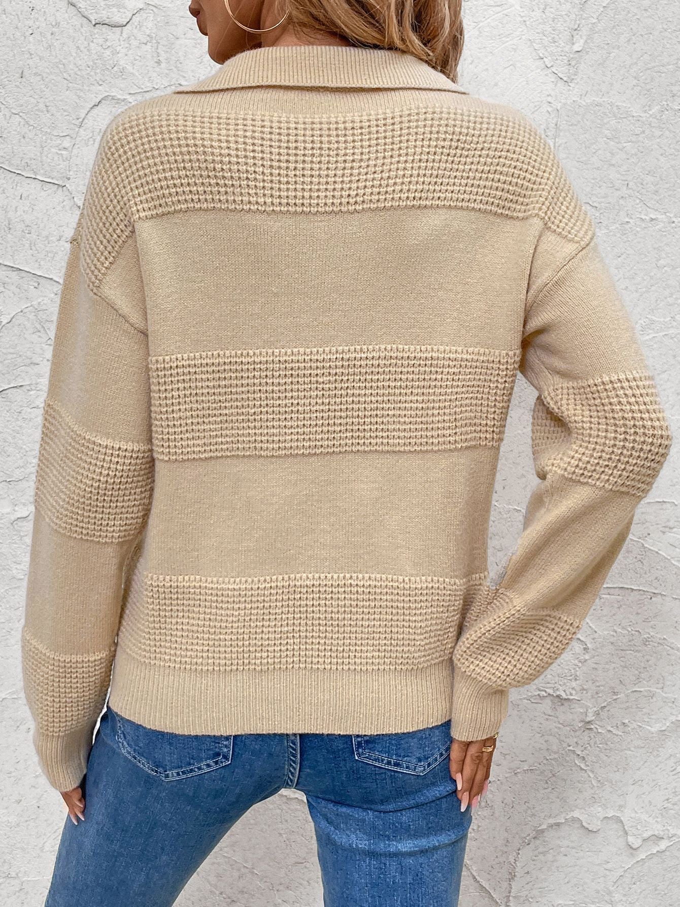 Clara® | Perfee Johnny collar sweater with dropped shoulder