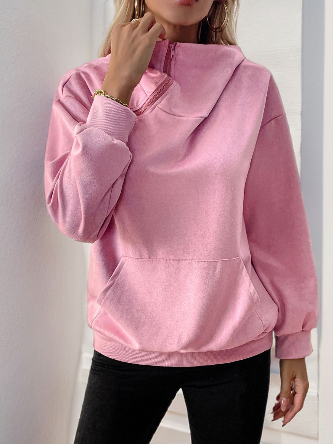 Carolina® | Perfee Oblique Zipper Long Sleeve Hoodie