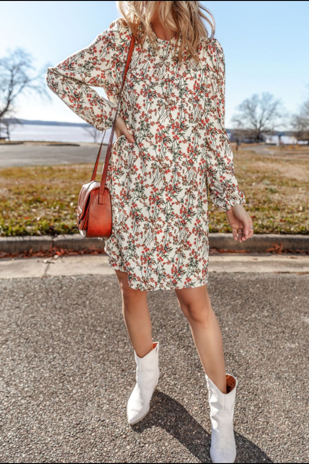 Alma® | Floral long sleeve dress with a crew neck