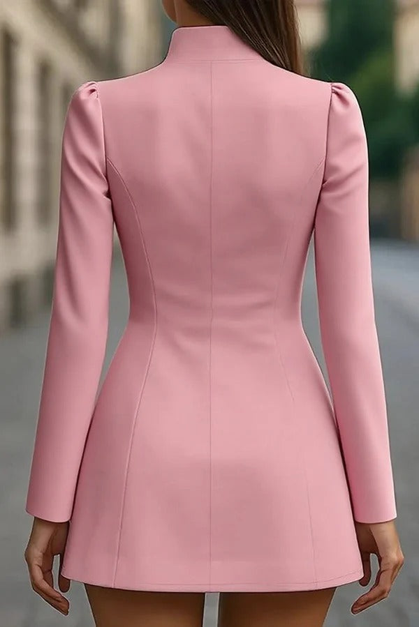 Delia® | Fashionable Stand Collar Single-Breasted Slim Fit Formal Mini Dress