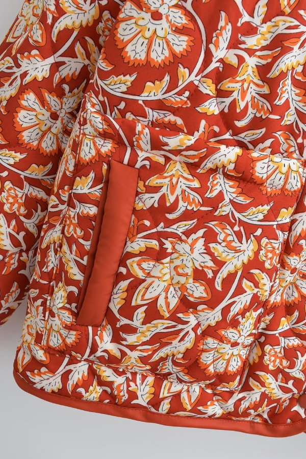 Doris® | V-neck Floral Print Loose Quilted Cotton Jacket