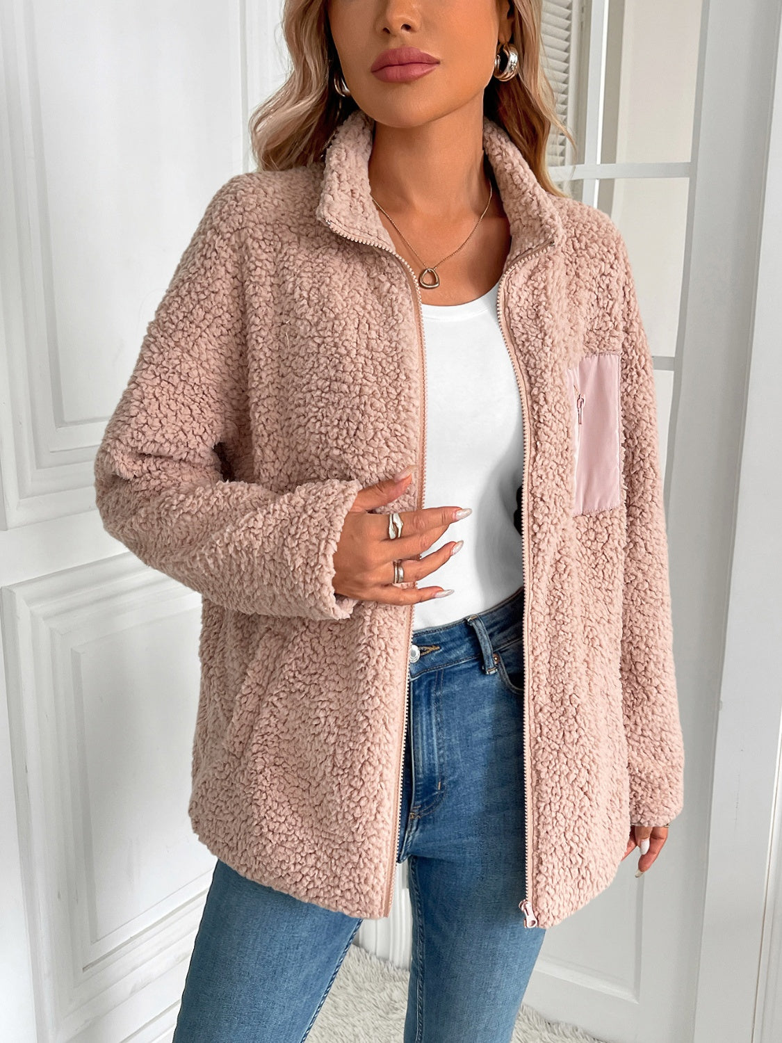 Camila® | Ivy Lane fluffy jacket with long sleeves and zip