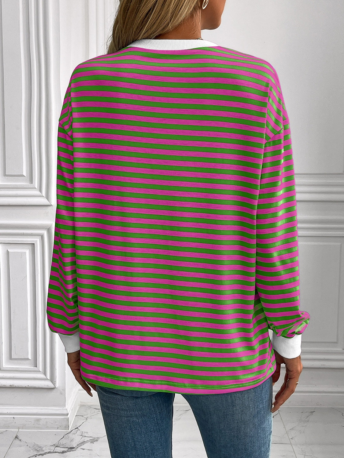 Constance® | Ivy Lane striped long sleeve crew neck sweatshirt